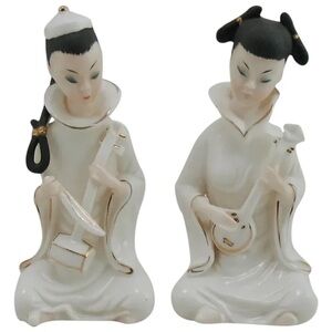 Elegant Vintage 1960 Asian Musician Figurines